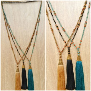 bali mix beads tassels necklace with golden caps handmade new design